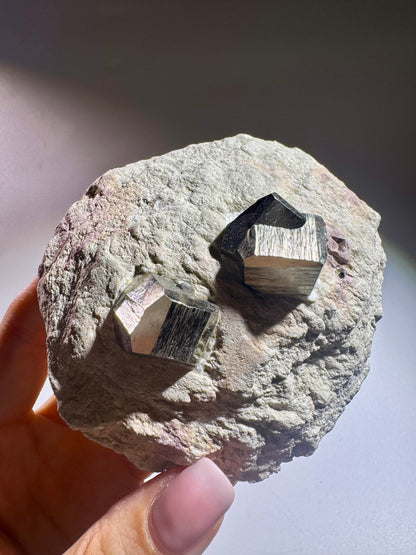 Goldener Pyritkristall – 9 cm – Edelstein auf Fels