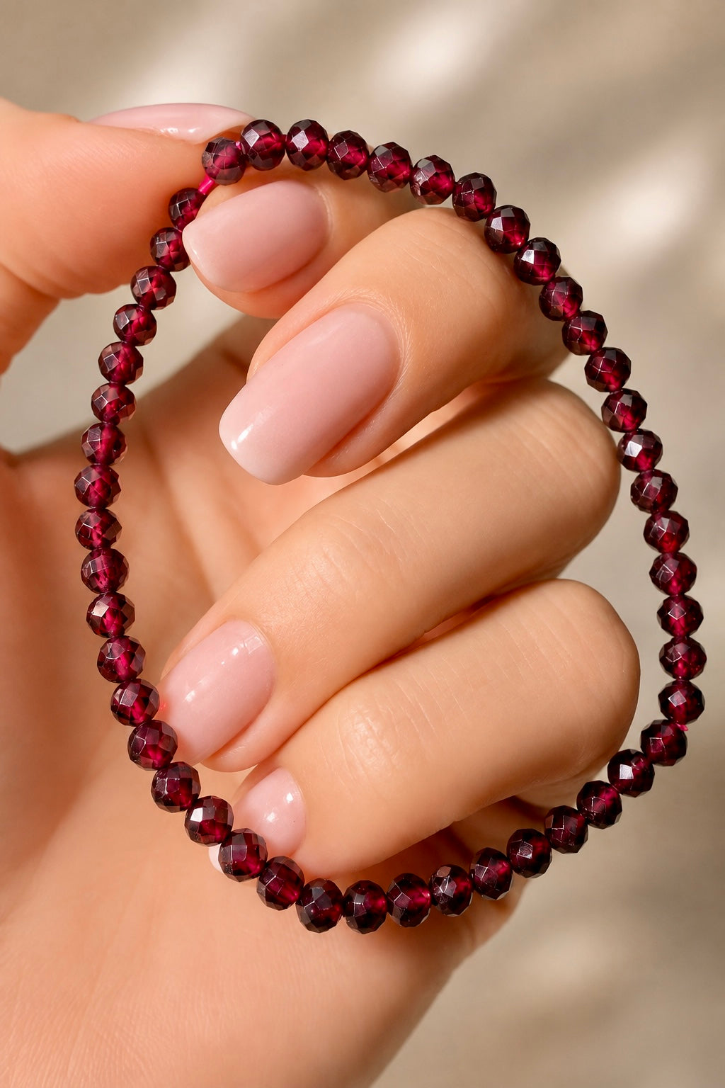 Granat Edelstein Armband facettiert, 3 mm, 17 cm, Kraftstein für Mut und Lebensenergie