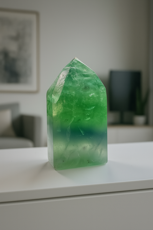 Grasgrüner Fluorit mit Regenbogen – 11,4 cm & 387 g – Premium Edelstein aus Brasilie