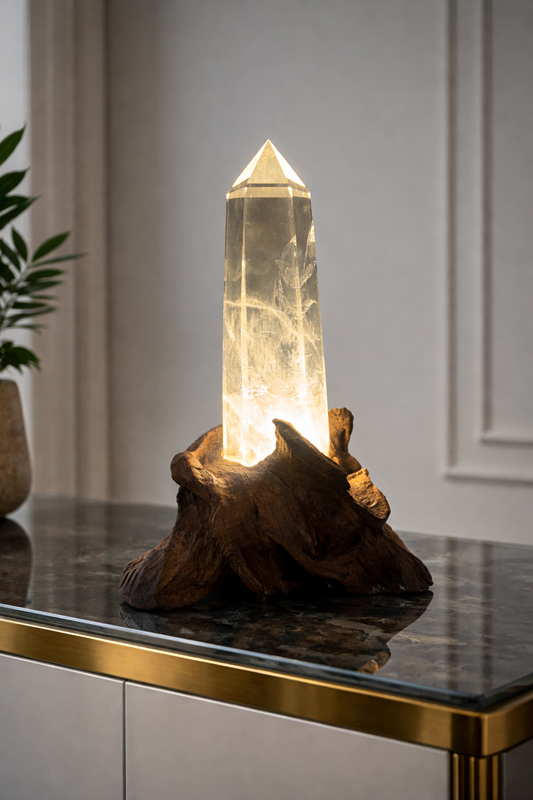 Grosse ultraklare Bergkristallspitze mit LED-Beleuchtung 25 cm – Premium-Qualität | Unique Crystals