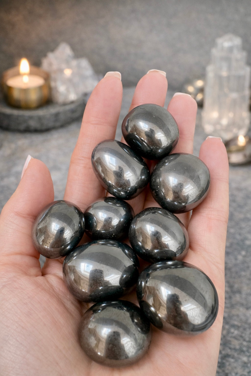 Hämatit Trommelstein 2,5 cm Premium-Qualität – natürlicher metallisch-grauer Kristall