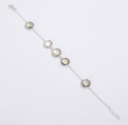 Handgefertigtes Armband mit grünem Amethyst (Prasiolith / Brassiolith) in 925 Silber – Rundschliff Edelsteine
