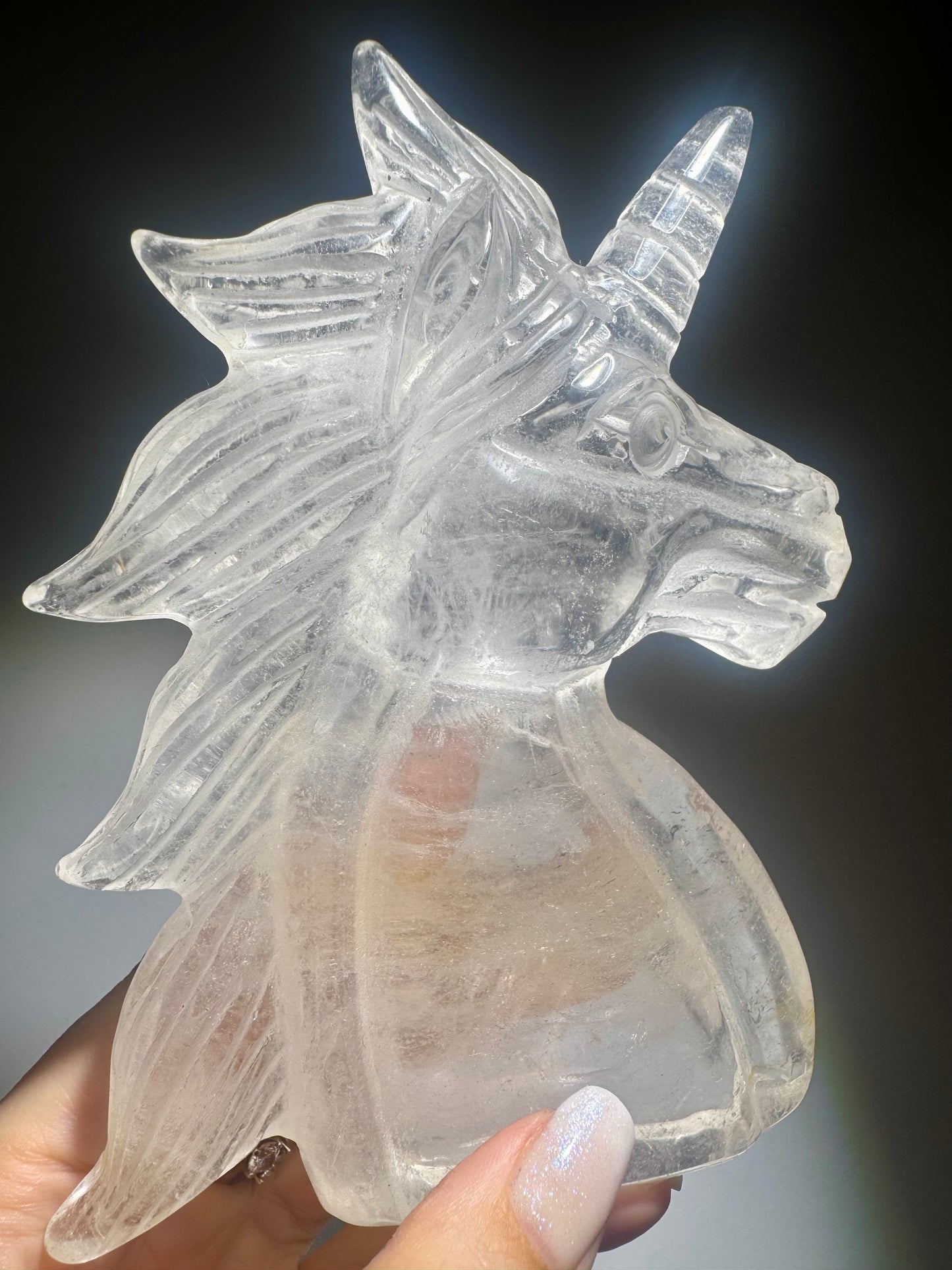 Handmade Bergkristall Einhorn 13,5 cm aus Naturstein