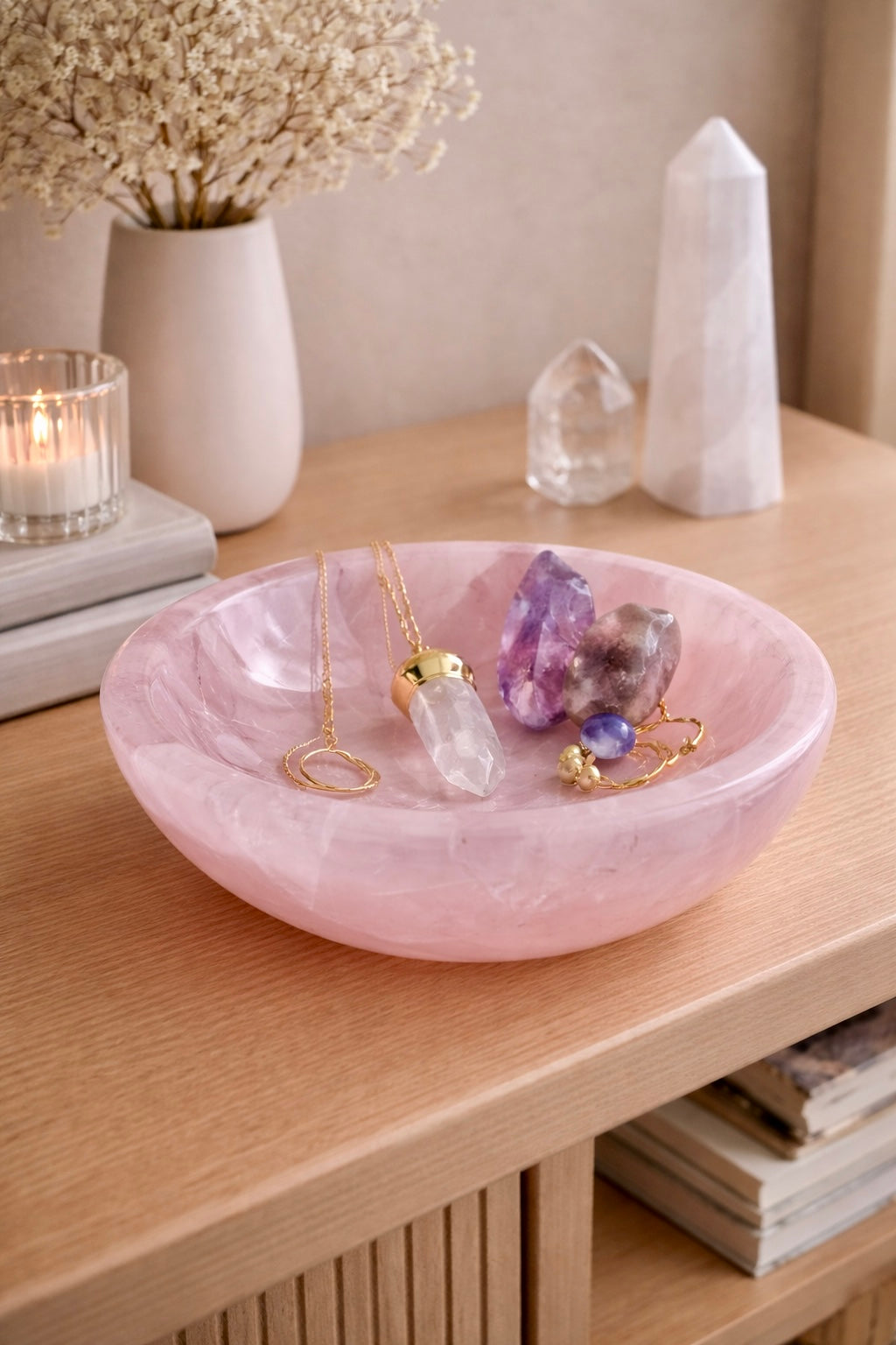 Handmade Rosenquarzschale aus Brasilien 14 cm 711 g Edelstein