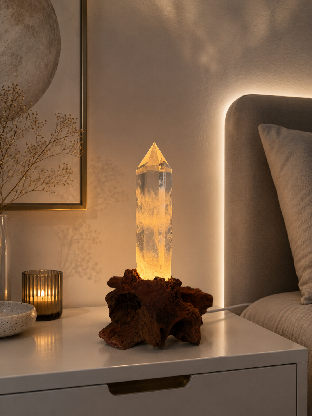 Heilsteinlampe Bergkristall Naturspitze mit LED Beleuchtung Unikat 276 g