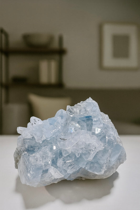 Hellblauer Celestin Edelstein – klare Kristallstruktur aus Madagaskar – 7,8 cm
