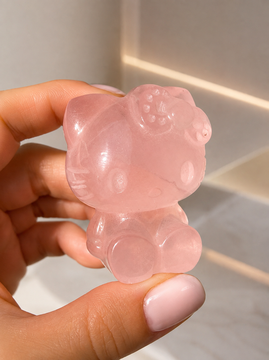 Hello Kitty Katze aus Bergkristall oder Rosenquarz – 4,8 cm | ca. 90 g