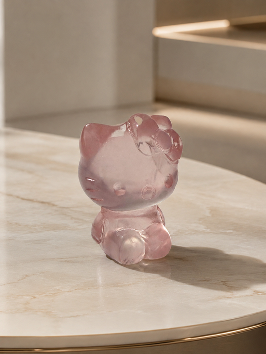 Hello Kitty aus Rosenquarz 2 cm, transparenter High Quality Edelstein