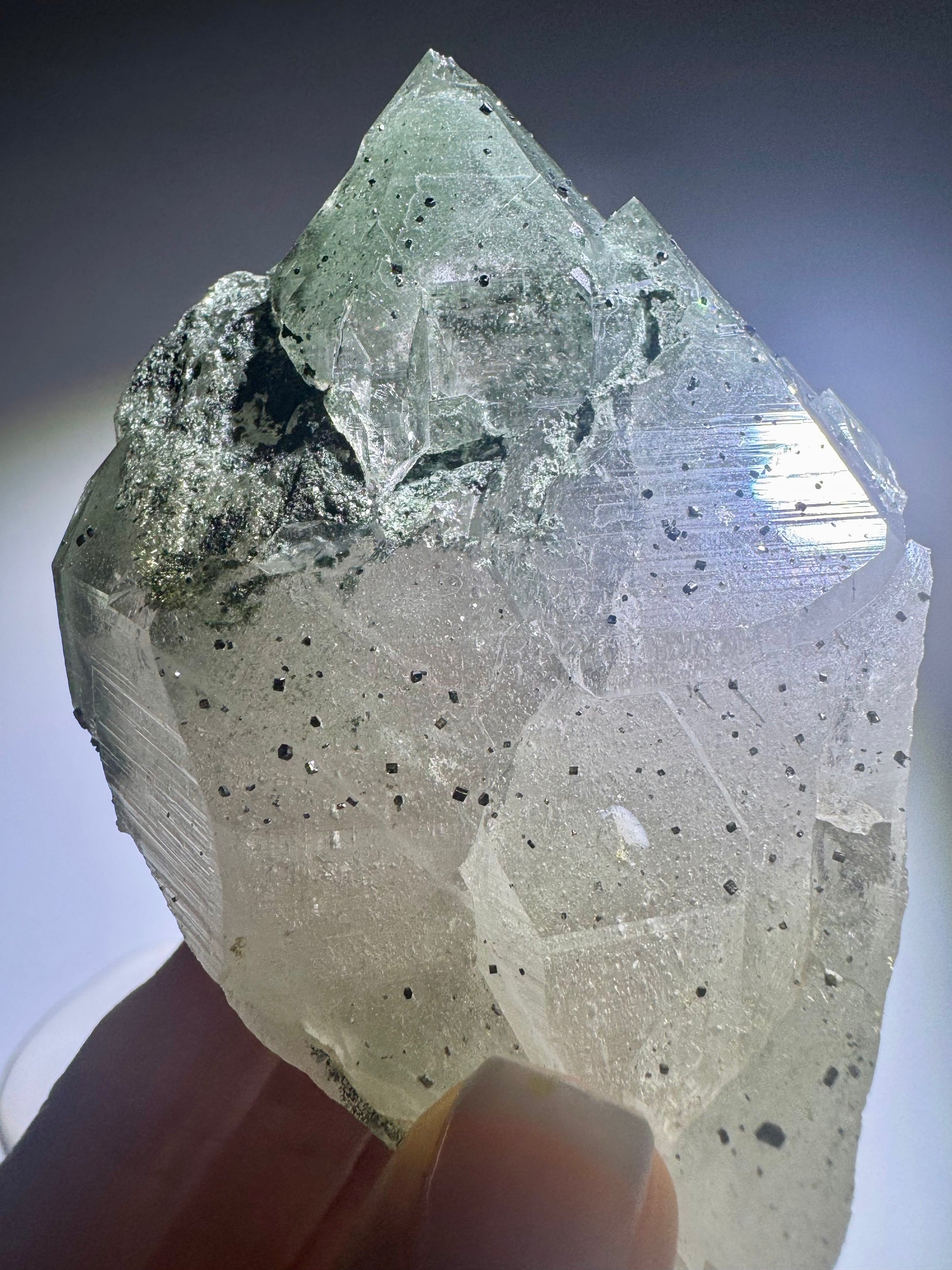 Himalaya Kristall Kristallquarz mit Chlorit-Phantom – 9 x 7.5 cm – 384 g – Museumsstück aus 5000 m Höhe