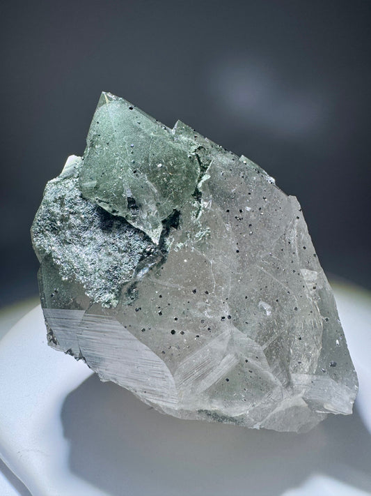 Himalaya Kristallquarz mit Chlorit-Phantom – 9 x 7.5 cm – 384 g – Museumsstück aus 5000 m Höhe