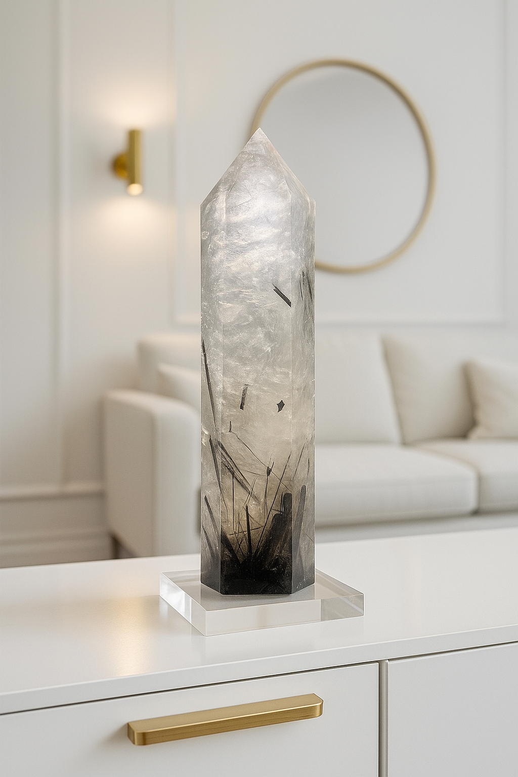 Hochklare Bergkristallspitze mit Turmalin – 29 cm Unikat