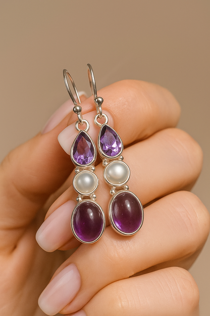 Hochwertige Edelstein-Ohrringe in 925 Sterling Silber
