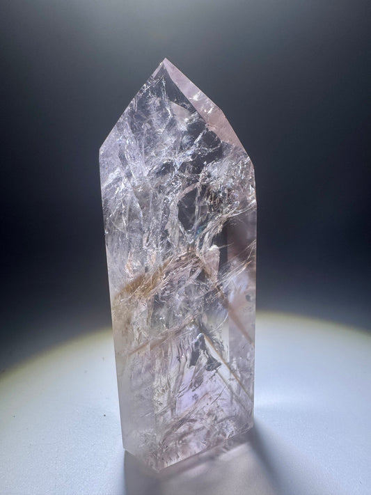 Hochwertige Edelsteinspitze mit Amethyst- und Citrin-Phantomen, 8,1 cm, 81 g