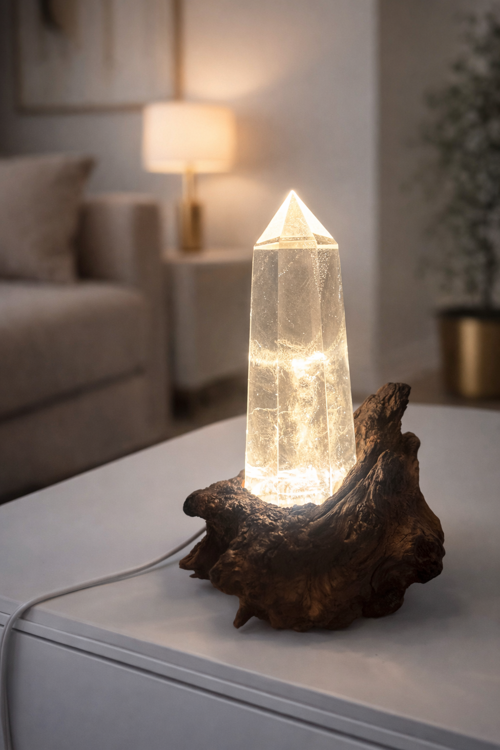 Hochwertiger Bergkristall mit Beleuchtung – stilvolles Wohnaccessoire
