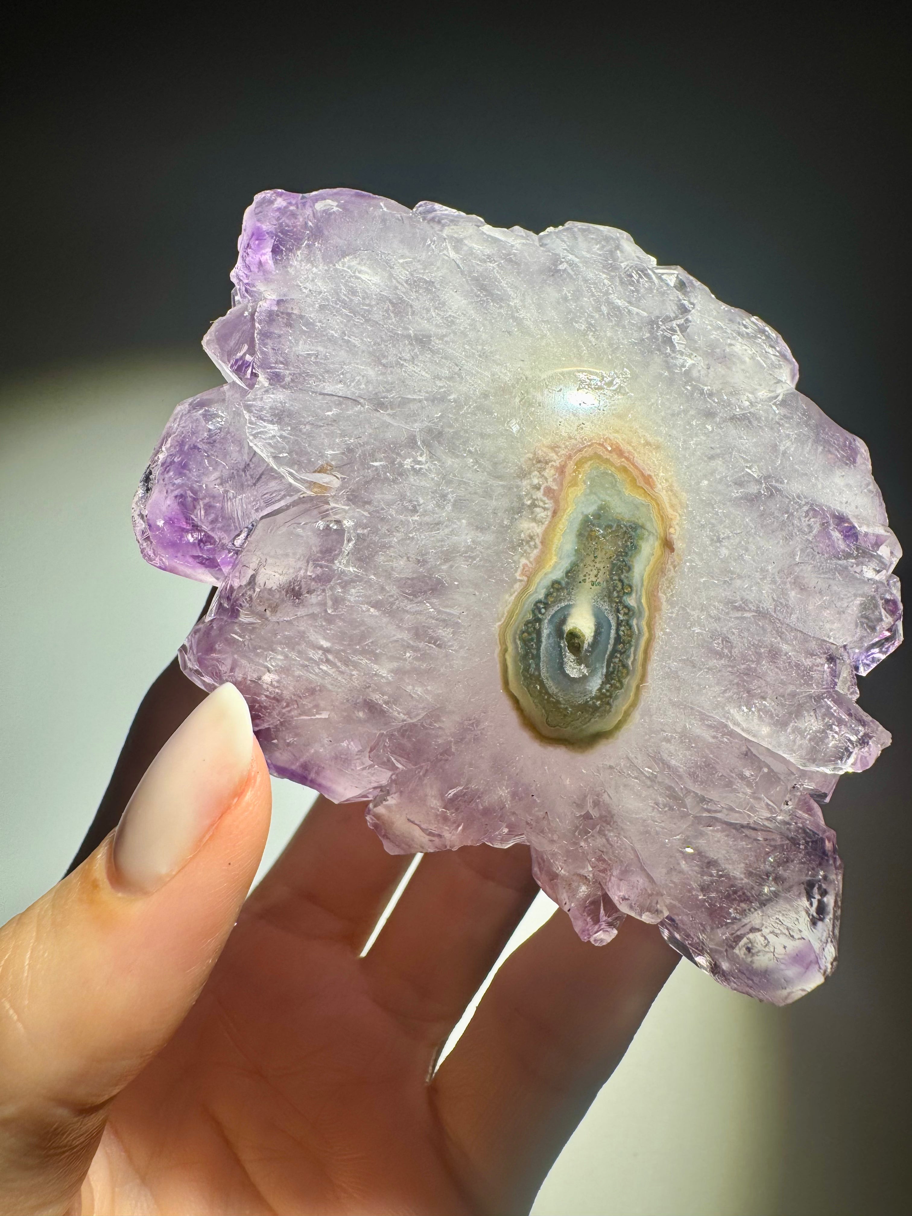 Amethyst Stalaktit Blüte 9,5 cm – transparente Spitzen mit Phantomen aus Uruguay