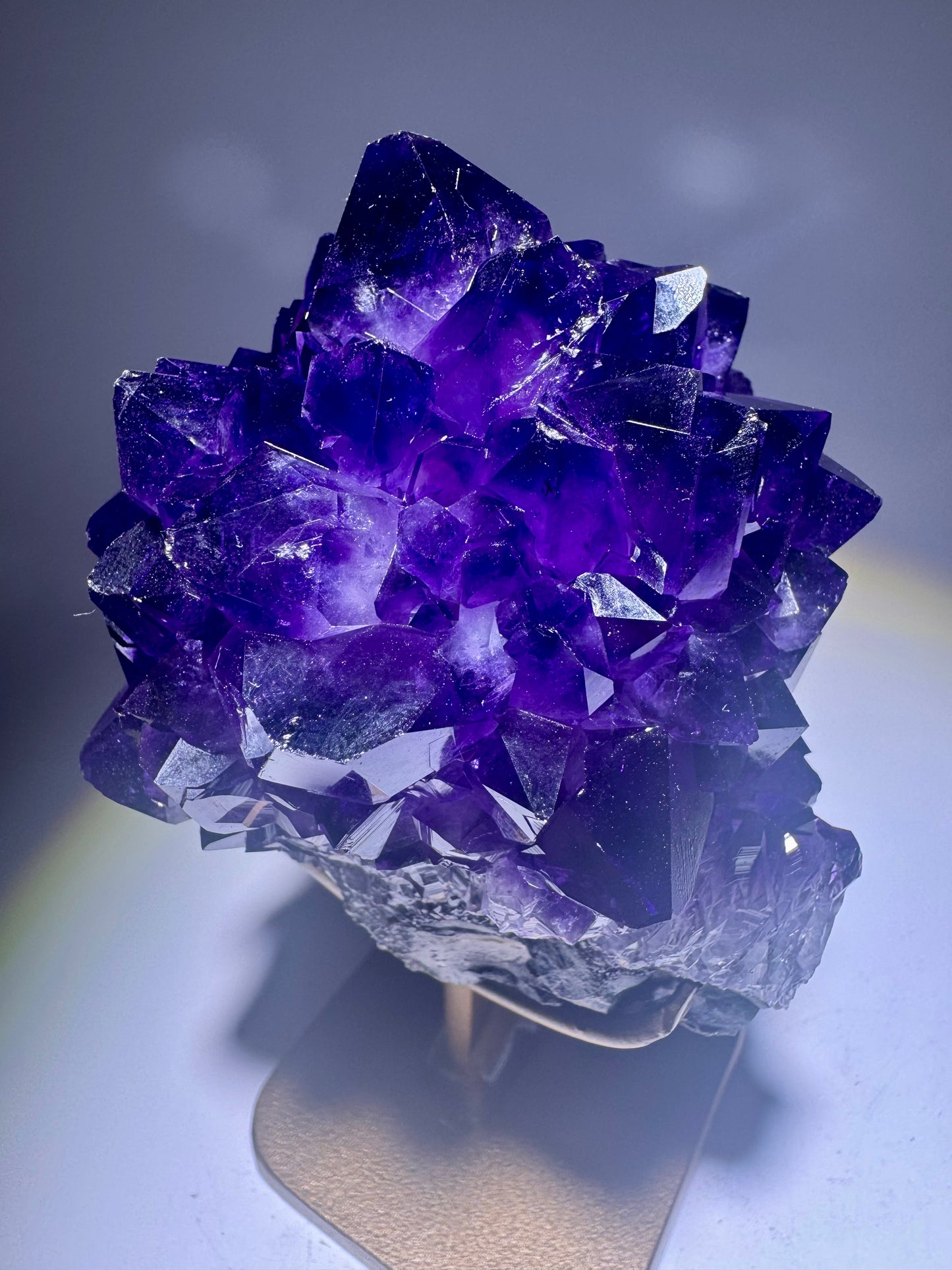 Amethyst Blüte / Blume Uruguay 14,5 cm mit Goldständer | Dunkelviolette Spitzen | 748 g – UNIQUECRYSTALS