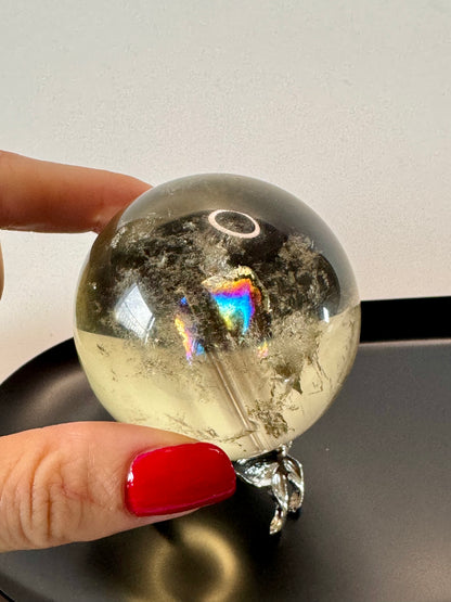 Exklusive Phantom Citrin Kugel mit Regenbogen (extra klar) ☀️ - 5.2cm, 200g