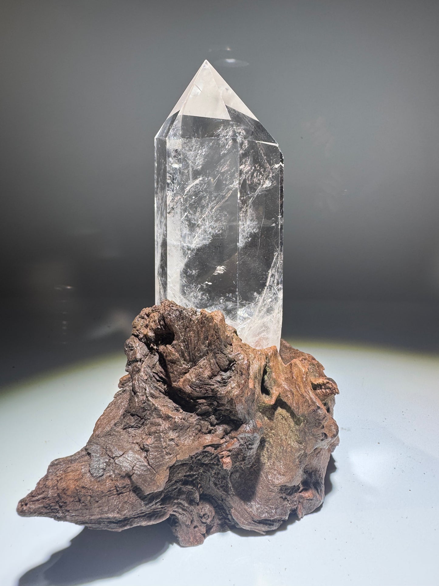 Exklusive Bergkristallspitze Kristall 16 cm auf Wurzelständer