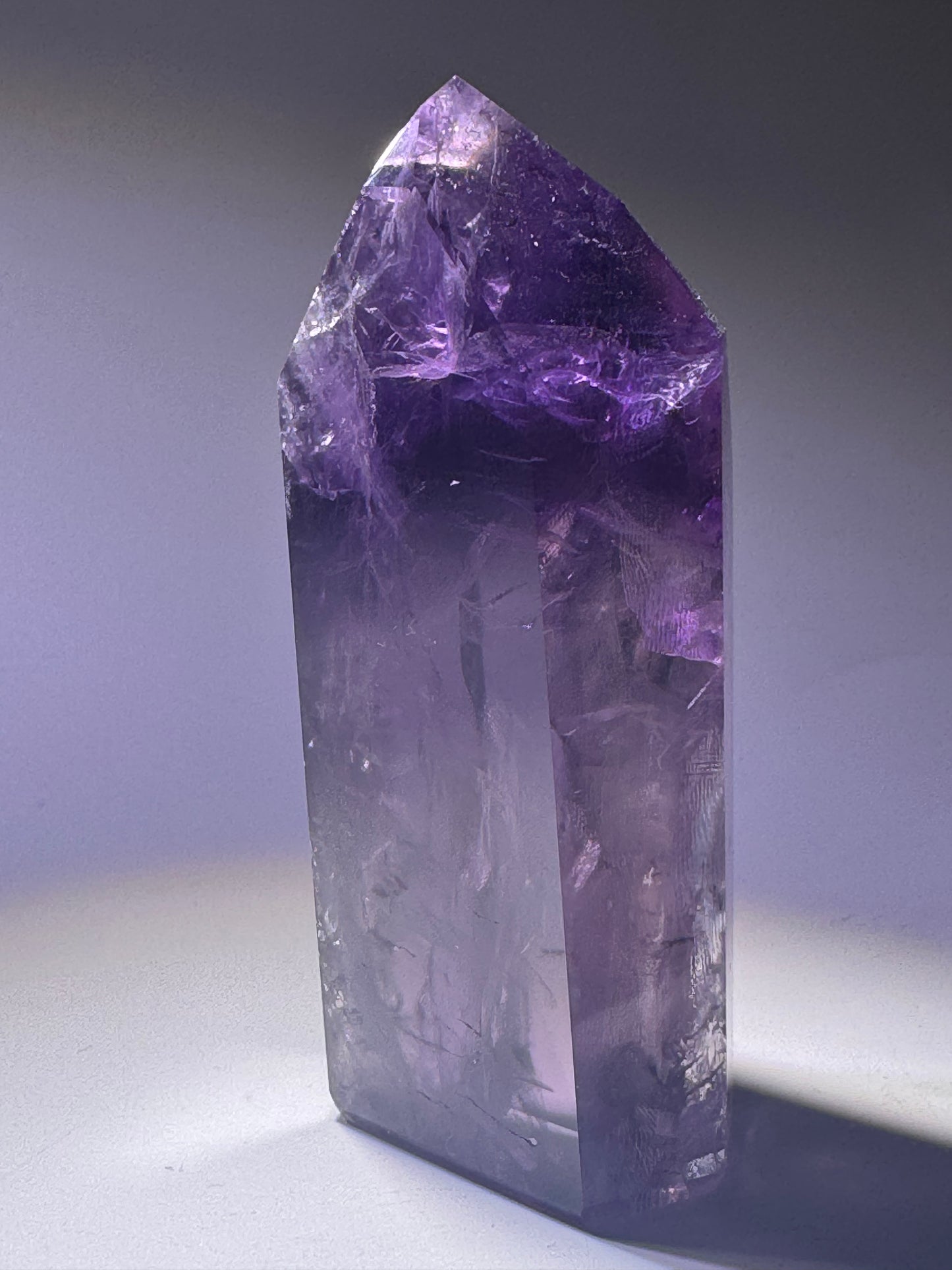 Ametrinspitze 8,5 cm – klarer Amethyst-Citrin Kristall aus Brasilien mit Phantomen – 147 g