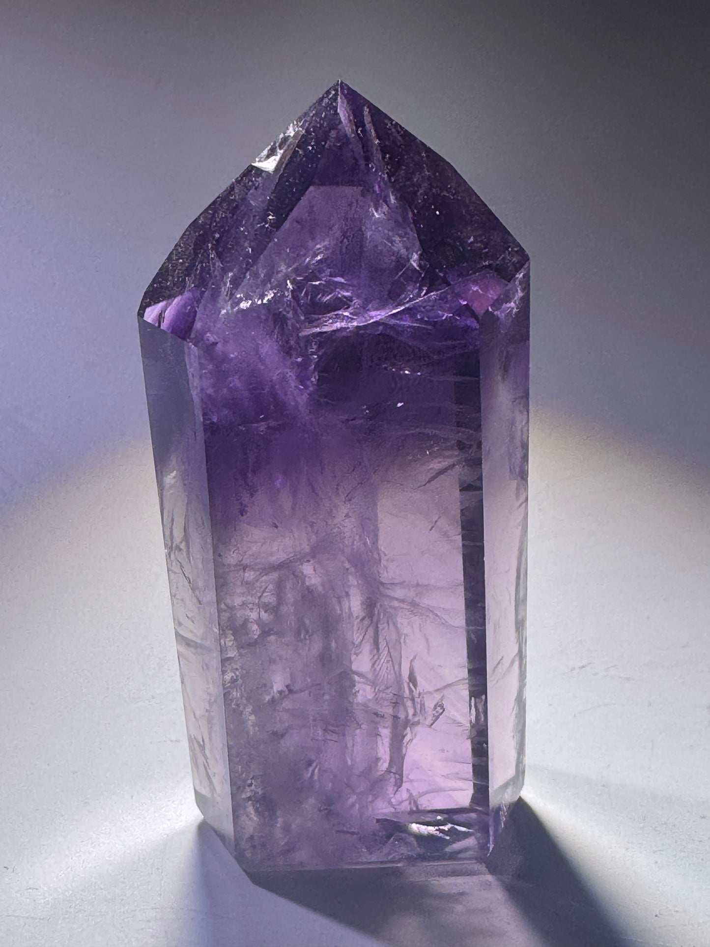 Ametrinspitze 8,5 cm – klarer Amethyst-Citrin Kristall aus Brasilien mit Phantomen – 147 g