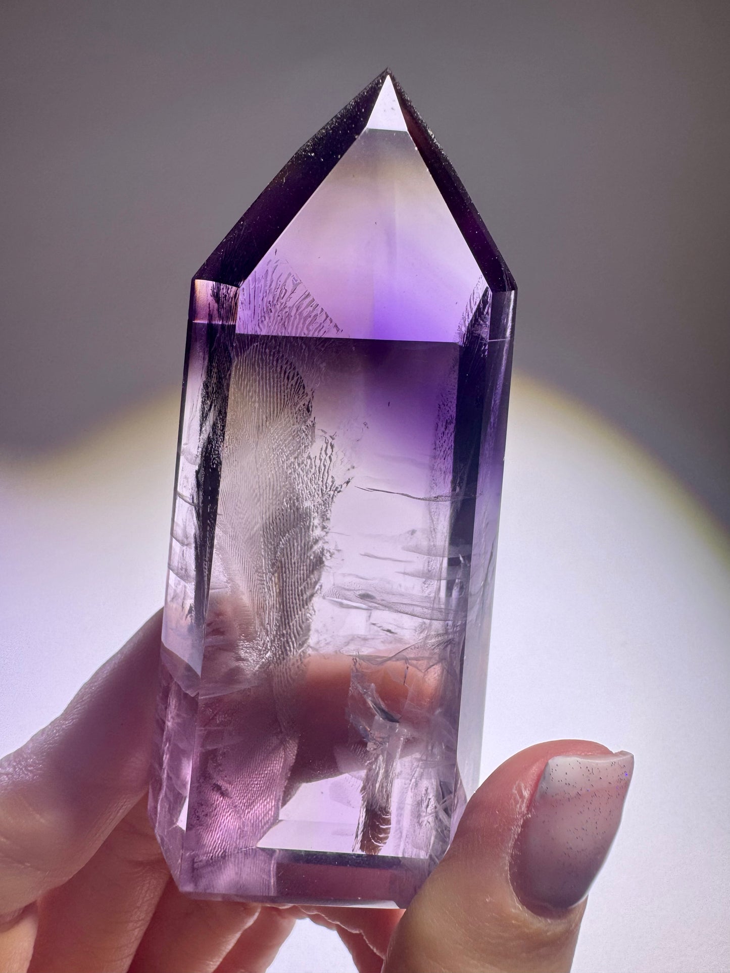 Ametrinspitze 8,4 cm – klarer Edelstein mit Phantomen | Amethyst-Citrin Unikat 93 g Brasilien