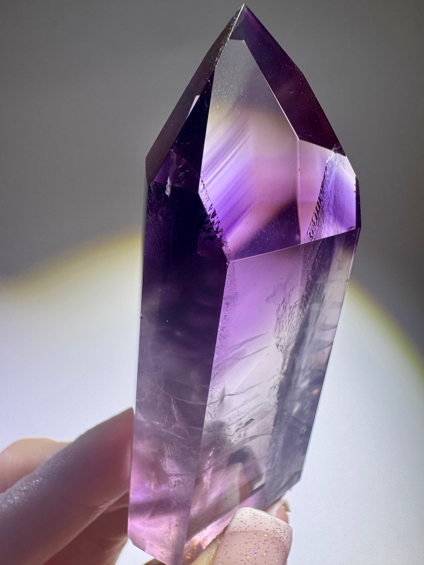 Ametrinspitze 8,4 cm – klarer Edelstein mit Phantomen | Amethyst-Citrin Unikat 93 g Brasilien