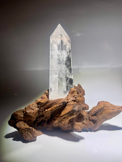 Bezaubernde Bergkristall Spitze Kristall 19 cm auf Wurzelständer