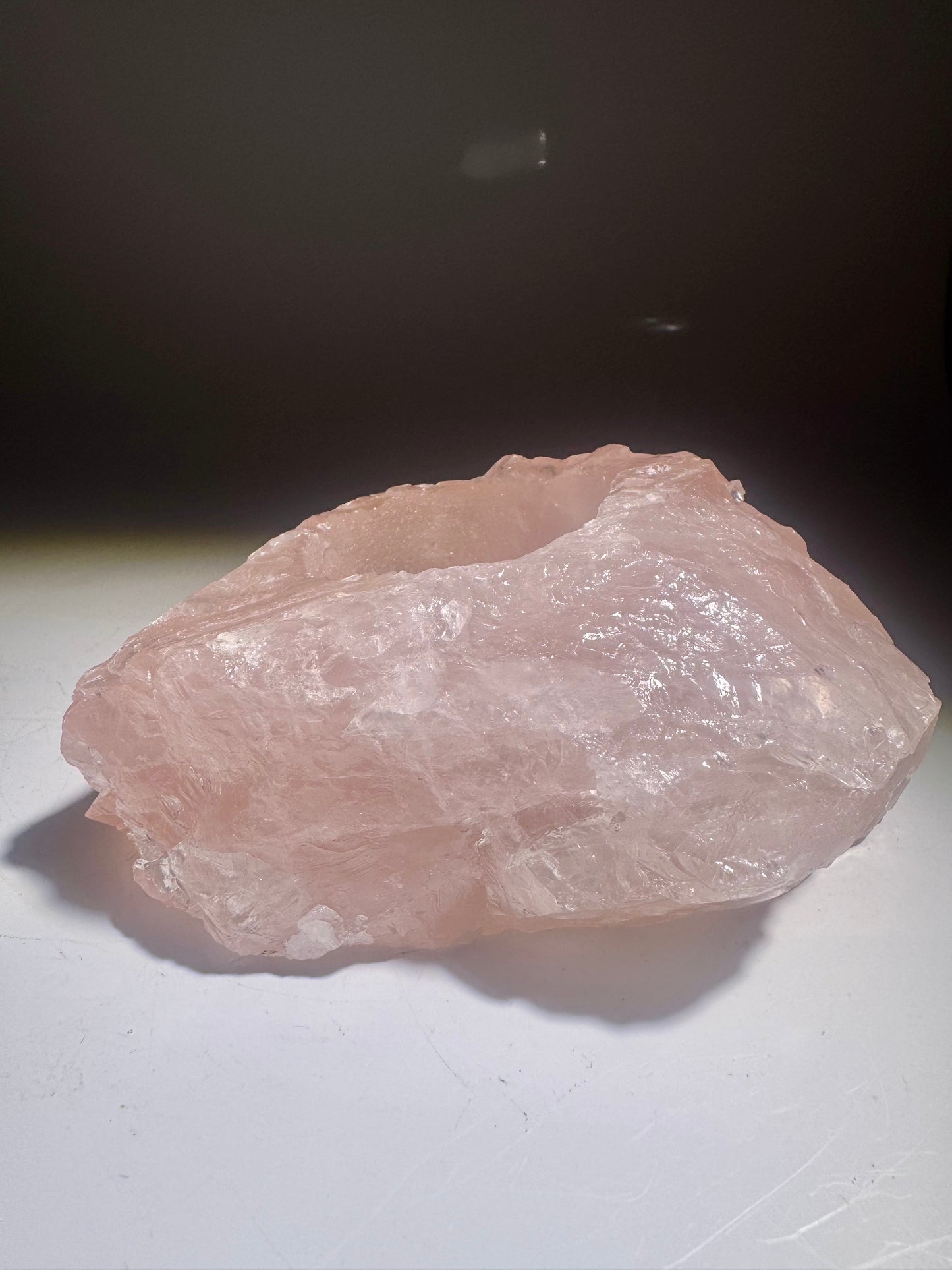 Rosenquarz Teelicht 13cm – Natürlich & Lichtvoll | Sanfte Energie ✨