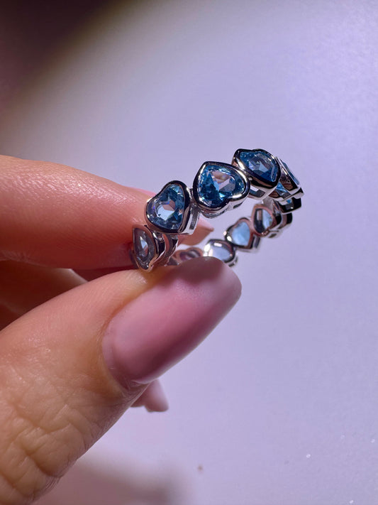 Herzring mit echten blauen Topas-Herzen – 925 Silber – Grösse 6.5 (53) 💙