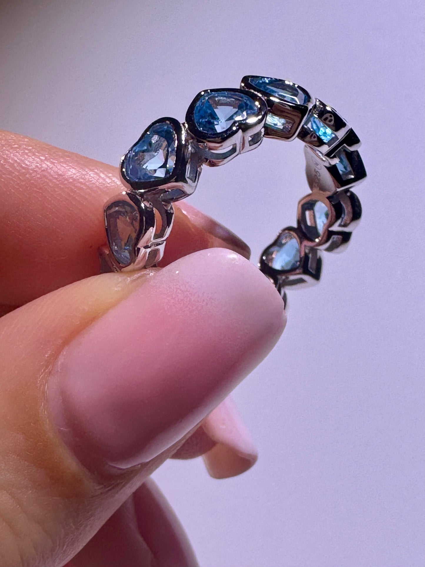 Herzring mit echten blauen Topas-Herzen – 925 Silber – Grösse 6.5 (53) 💙