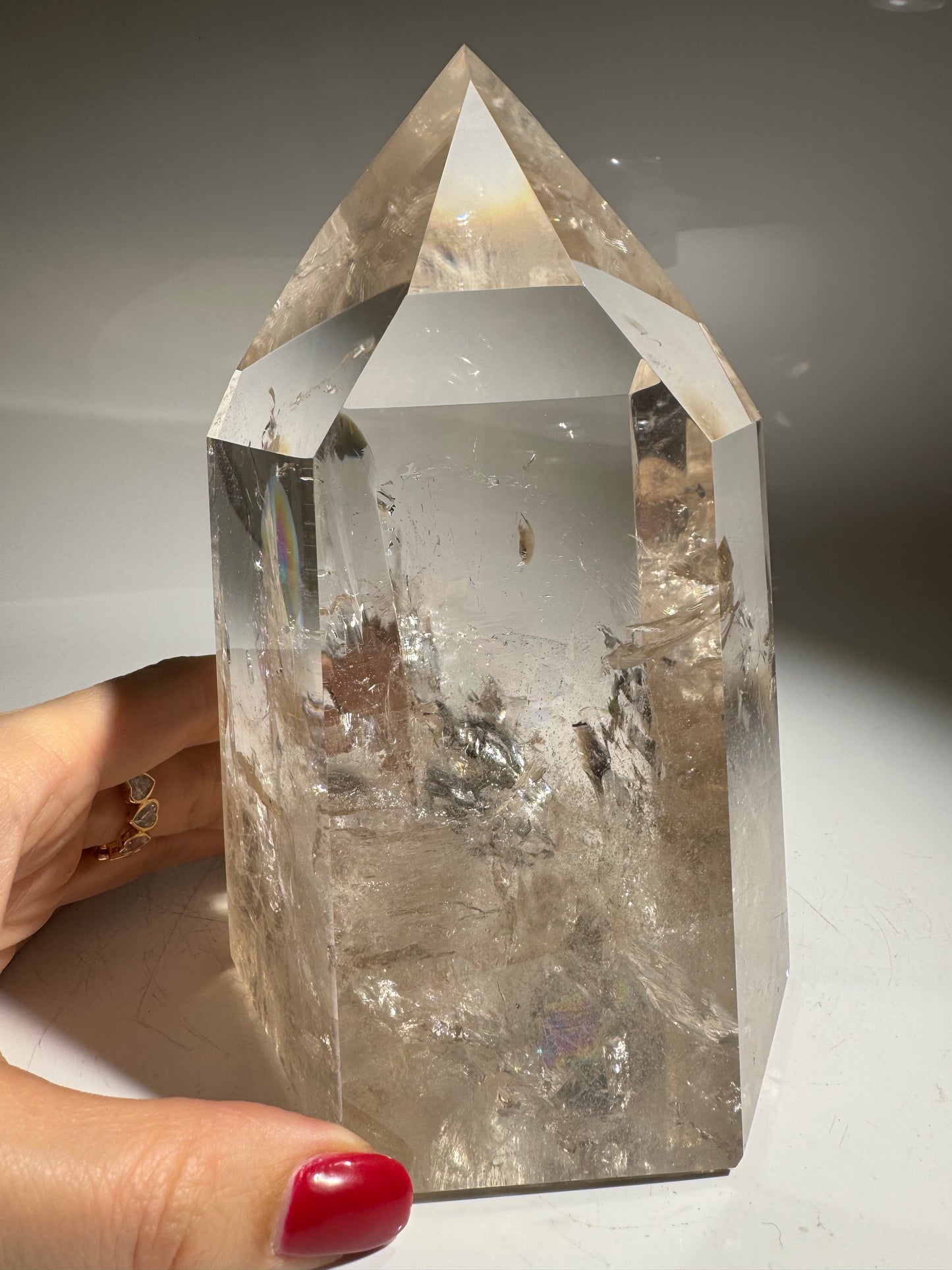 Light Smoky Lemurian Bergkristall · Champagner-Gold · 16,5 cm - 1.86kg ✨