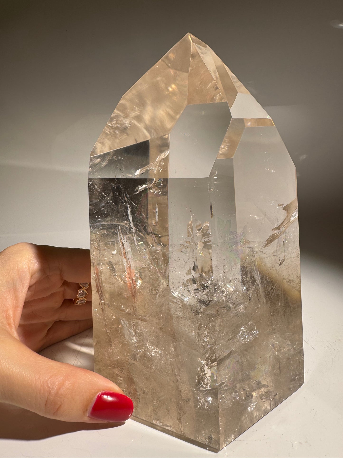 Light Smoky Lemurian Bergkristall · Champagner-Gold · 16,5 cm - 1.86kg ✨