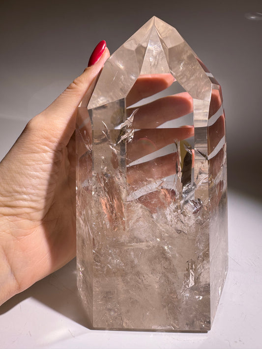 Light Smoky Lemurian Bergkristall · Champagner-Gold · 16,5 cm - 1.86kg ✨