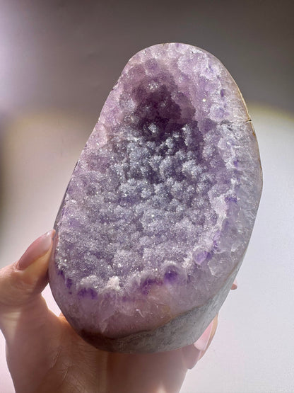 Sugary Rainbow Amethyst Druse Geode  – 14cm, 863g – aus Uruguay UNIQUE CRYSTALS Zürich