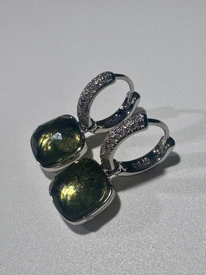 Elegante Prasiolith Ohrringe aus 925 Silber – Grüner Amethyst mit Zirkonia – 2.5 cm romantische Ohrhänger
