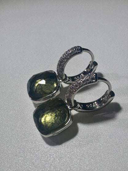 Elegante Prasiolith Ohrringe aus 925 Silber – Grüner Amethyst mit Zirkonia – 2.5 cm romantische Ohrhänger