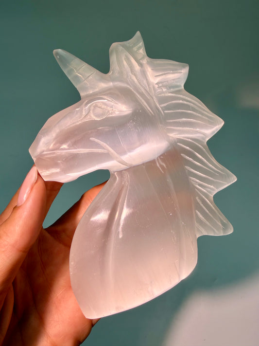Selenit Einhorn handgefertigt | 12,5 cm | 354 g | Kristall Einhorn