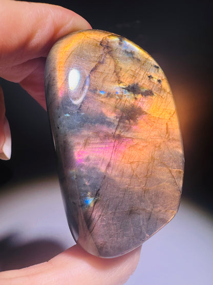 Labradorit Freeform Pink–Gold–Blau | Seltene Farbspiel-Rarität