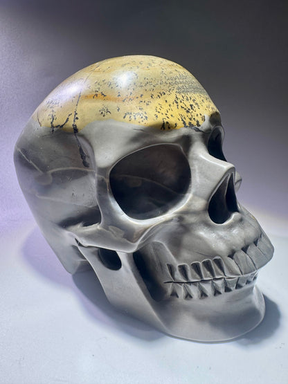 Totenkopf aus Picture Jasper – 12cm realistische Kristallskulptur