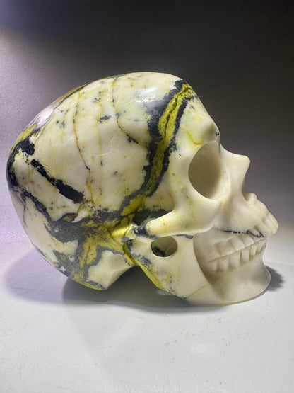 Superrealistischer Totenkopf aus Bumblebee Jaspis – 12 cm – Handgefertigtes Kristallkunstwerk 💀