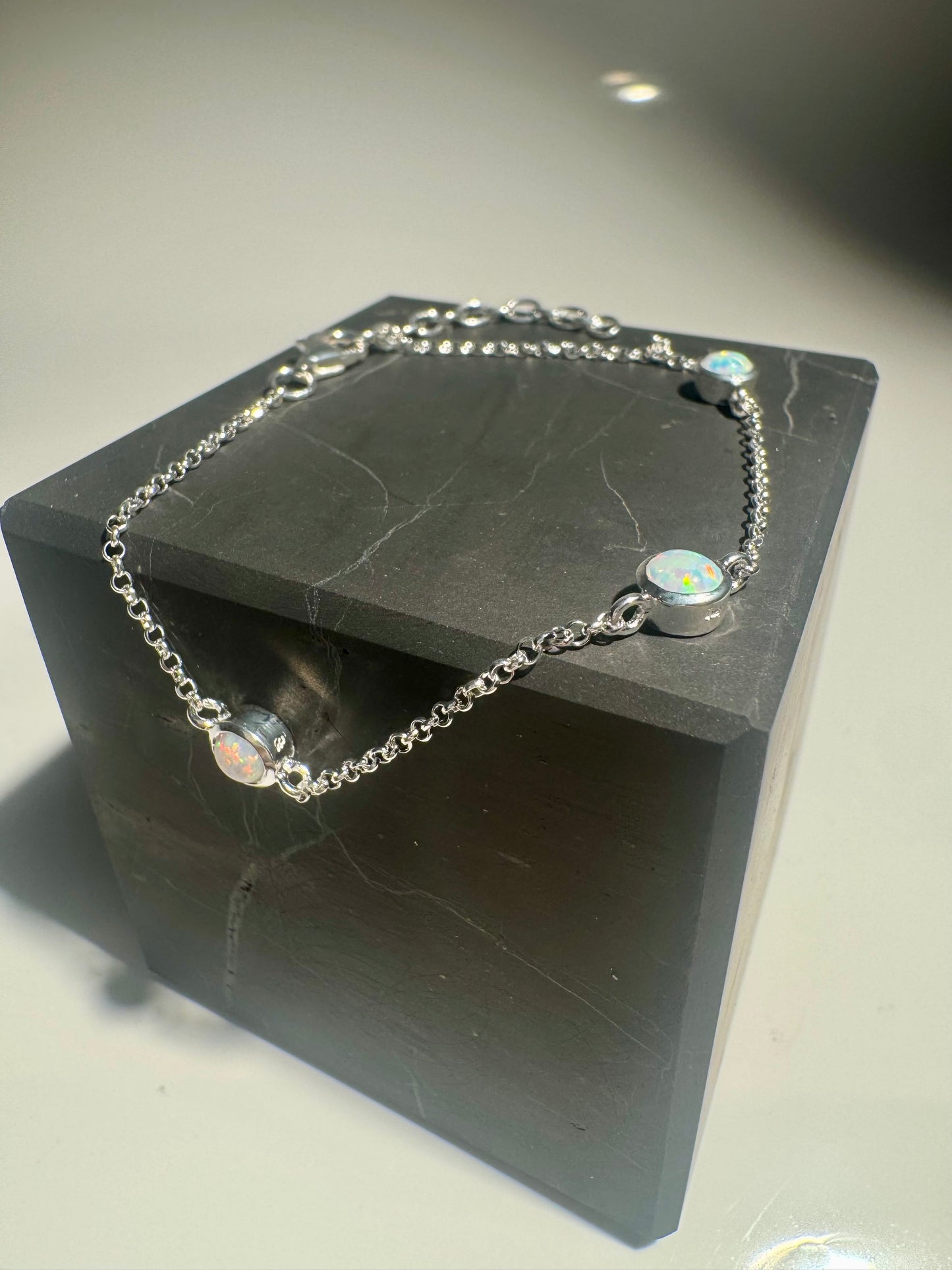 Armband mit echten Opalen – 925 Sterling Silber