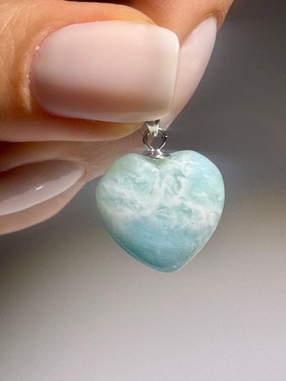 Larimar Herzanhänger 1,5 cm mit Silberkette 42 cm