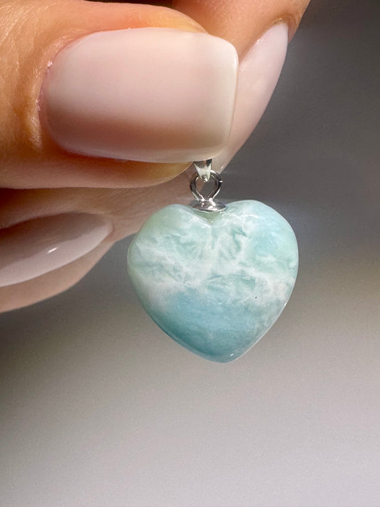 Larimar Herzanhänger 1,5 cm mit Silberkette 42 cm