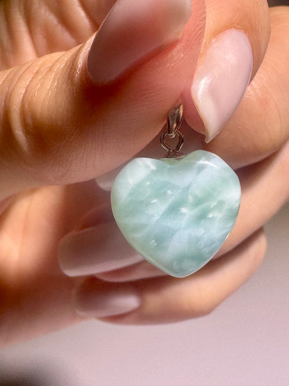 Larimar Herzanhänger 1,5 cm mit Silberkette 42 cm