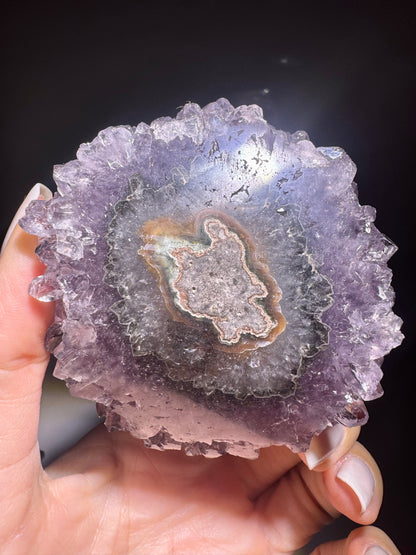 Amethystblüten-Stalaktit 7,4 cm aus Uruguay – Symmetrische Kristallblume