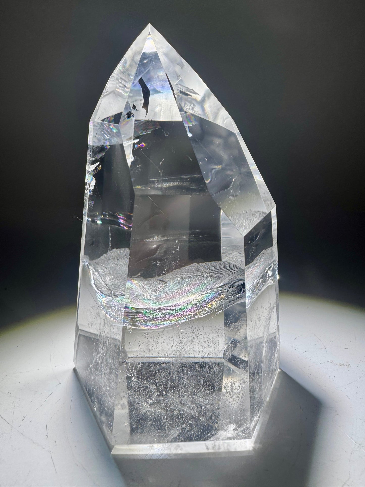 Lemurian Kristallspitze 12,6 cm – 815 g 🌈 Extra klar mit Regenboge