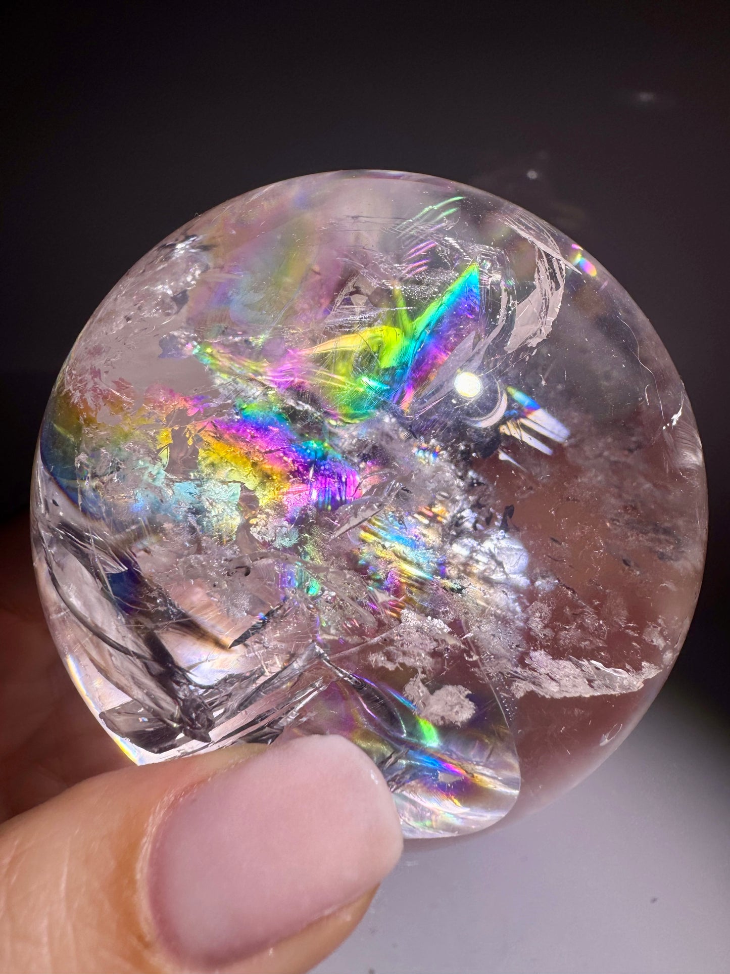 Lemurian Bergkristallkugel – 7.6 cm Extra Qualität mit riesigem Regenbogen