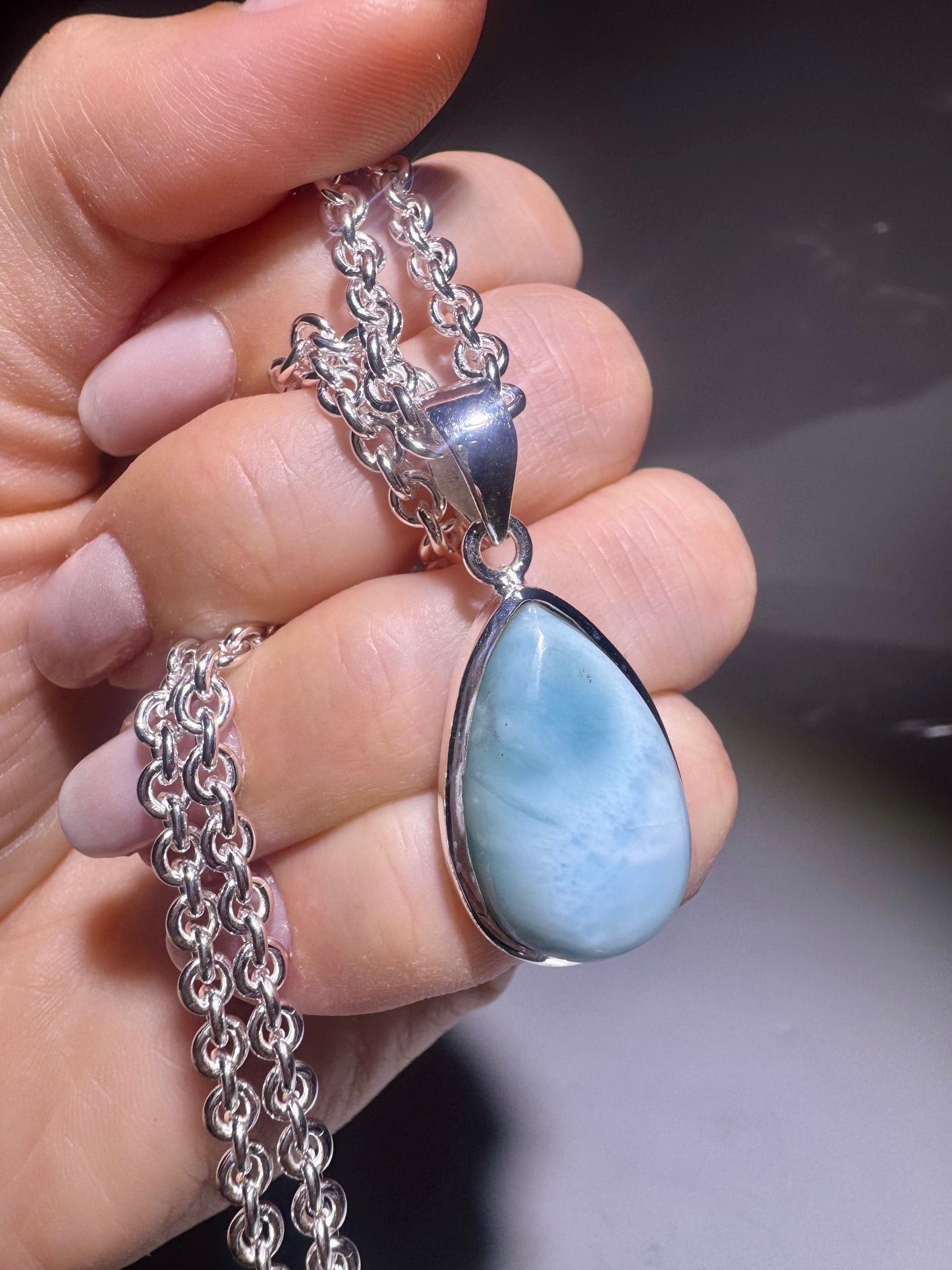 Larimar Anhänger – Handgemacht in 925 Sterling Silber 💙 3.6 cm