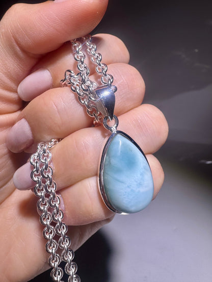 Larimar Anhänger – Handgemacht in 925 Sterling Silber 💙 3.6 cm