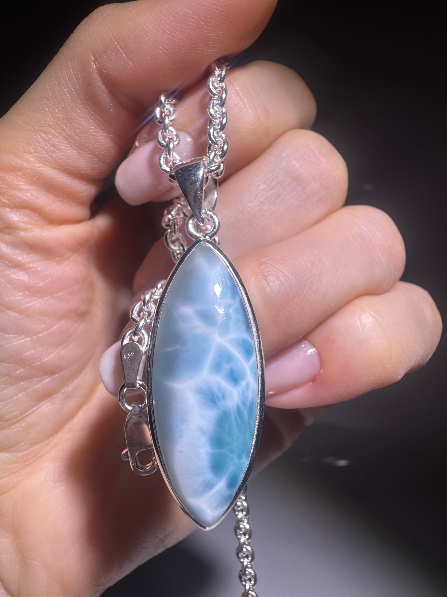 Larimar Anhänger – Handgemacht in 925 Sterling Silber 💙 4.6 cm